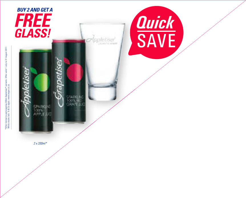 2x Appletiser or Grapetiser 330ml and get a Free Glass