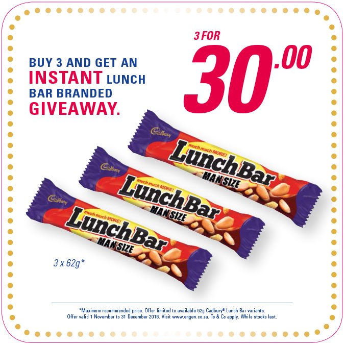 2x Lunch Bar 82g for R30.00