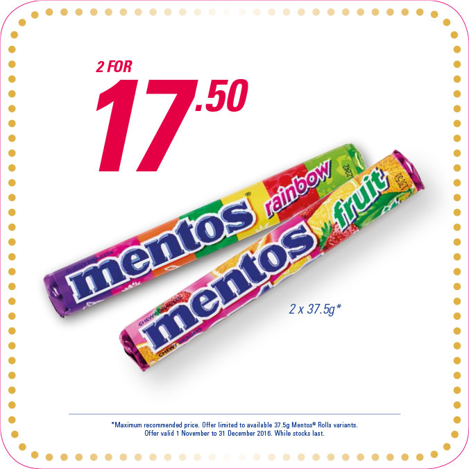 2x Mentos 37.5g for R17.50