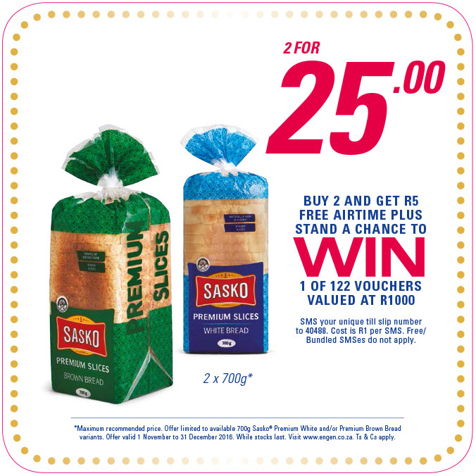 2x 700g Sasko Bread for R25.00