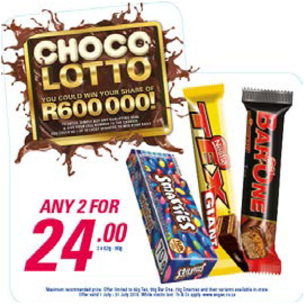 Choco Lotto Promotion - Any 2 for R24.00