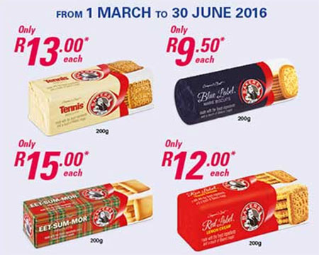 Various Bakers Biscuits On Special Till 30 June 2016
