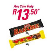 Any 2 Bar One Or Tex For R13.50