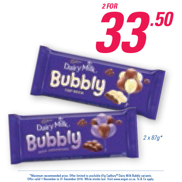 2x Dairy Milk Bubbly for R33.50