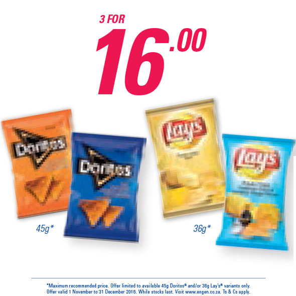 3x Doritos/Lays 45g/36g for R16.00