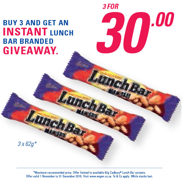 2x Lunch Bar 82g for R30.00