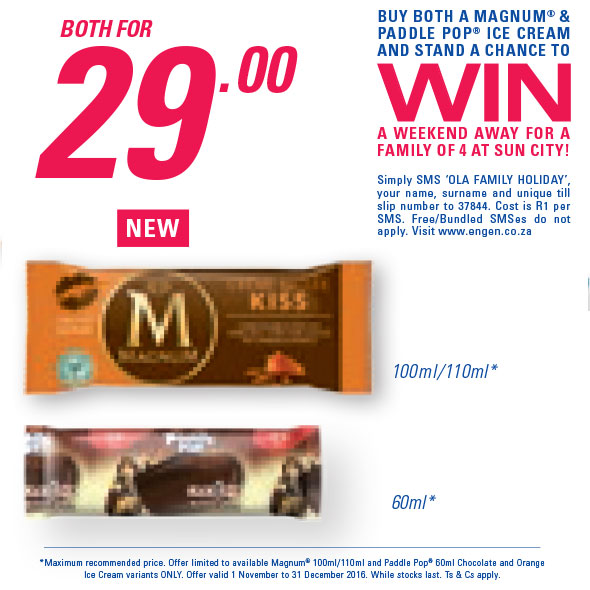 Buy both a Magnum and Paddle Pop Ice Cream For R29.00 and Win