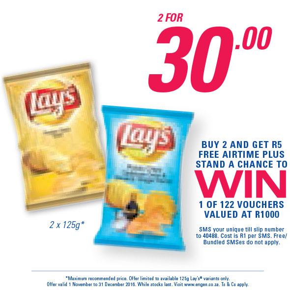 2x Simba Lays 125g for R30.00