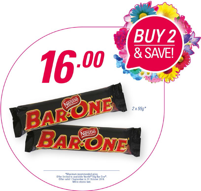 2x Bar-One 55g for R16.00